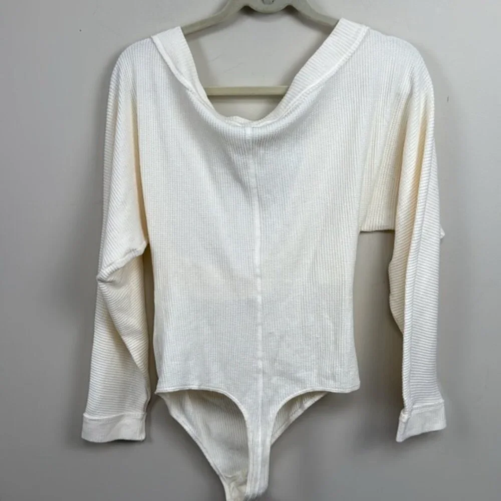 FREE PEOPLE Lovin' This Feeling Thermal Bodysuit extra large cream ivory Euc